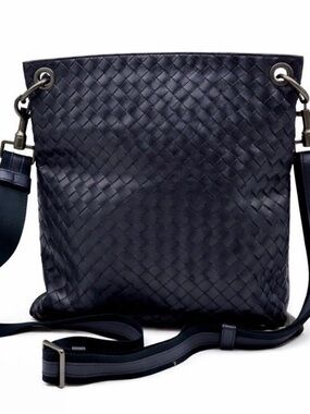 Bottega Veneta Intrecciato Navy Woven Leather Crossbody Bag